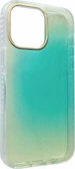 iPhone 14 Pro Max - Regenboog Glitter Back Cover - Turquoise