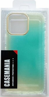 iPhone 14 Pro Max - Regenboog Glitter Back Cover - Turquoise