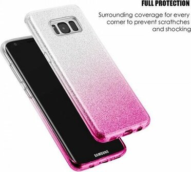 Samsung S8 - Glitter Back Cover - Roze &amp;amp; Zilver