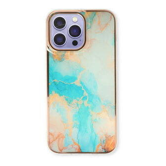 iPhone 15 Pro - Marmer Back Cover - Aqua