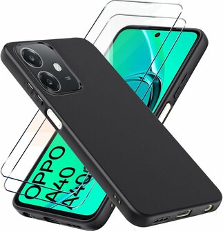 Oppo A40 / A40m / A60 5G - Back Cover &amp;amp; 2x Glas - Zwart