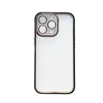 iPhone 12 Pro - Glitter Cam Back Cover - Zwart