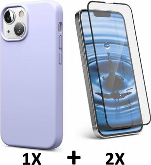 iPhone 13 Mini - Back Cover &amp;amp; 2X Full Glas - Paars