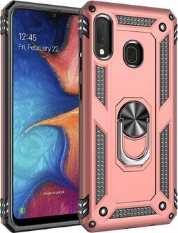 Samsung A20e - Armor met Kickstand Ring - Ros&eacute;goud