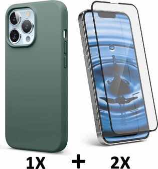 iPhone 13 Pro - Back Cover &amp;amp; 2X Full Glas - Groen