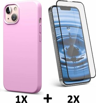 iPhone 13 Mini - Back Cover &amp;amp; 2X Full Glas - Roze