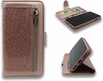 iPhone XR - Rits Book Case - Rosegoud