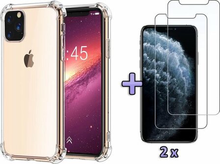 iPhone 11 Pro - Anti Shock &amp;amp; 2X Glas - Transparant