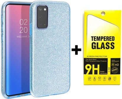 A72 - Glitter Back Cover &amp;amp; Glas - Blauw