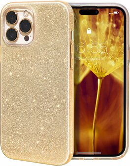 iPhone 15 Pro - Glitter Back Cover - Goud