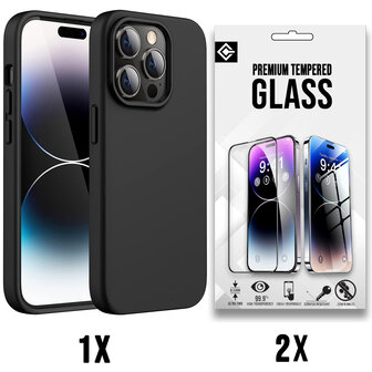 iPhone 15 Pro - Extra Stevig Back Cover &amp;amp; 2X Glas - Zwart