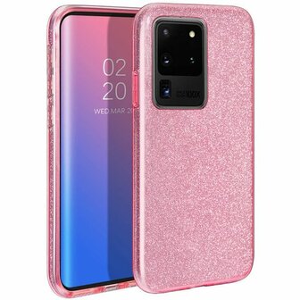 Samsung S20 Ultra - Siliconen - Glitter Back Cover - Roze