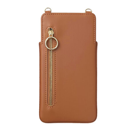 iPhone 15 Pro Bruin - Schouder Tas - Rits &amp; Koord