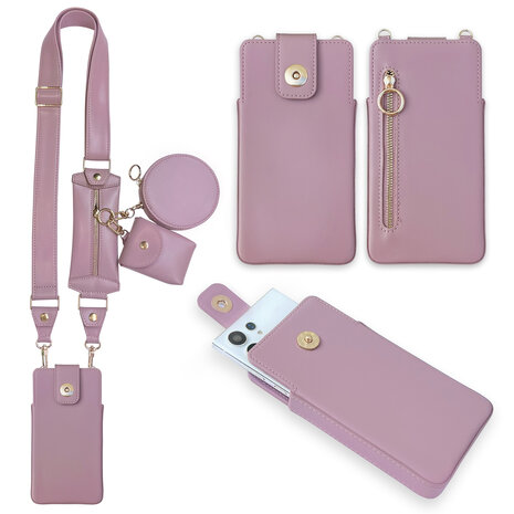 iPhone 14 Pro Max Roze - Schouder Tas - Rits &amp; Koord