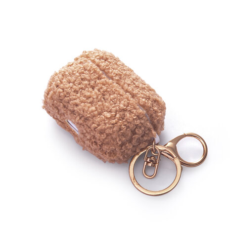 AirPods Pro &amp; Pro 2 - Bruin - Schokbestendig Teddy Furr Cover met Ring &amp; Sleutelhanger