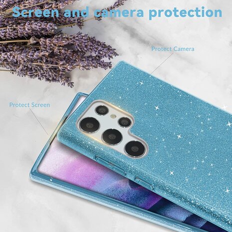 Samsung Galaxy S25 Ultra - Blauw - Glitter Back Cover