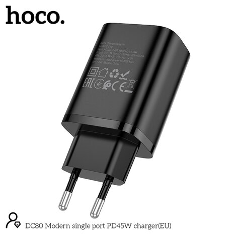 Hoco - DC80 - 45W Fast Charge - Zwart