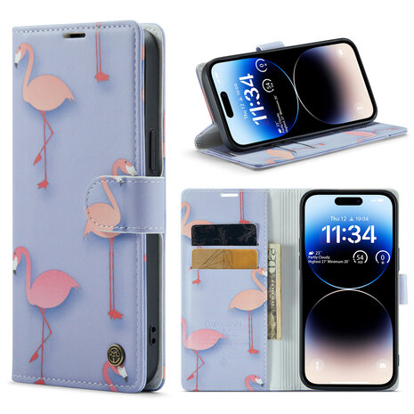 iPhone 14 Pro Max met Flamingo Print - Book Case