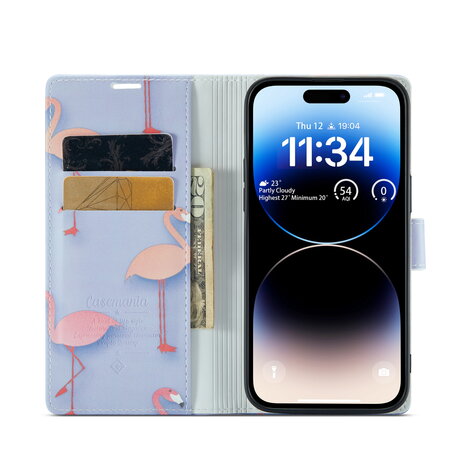 iPhone 14 Pro Max met Flamingo Print - Book Case