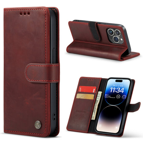 iPhone 15 Pro Rood - Lederen Book Case