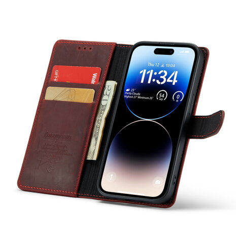 iPhone 15 Pro Rood - Lederen Book Case