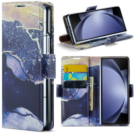 Samsung Z Fold 5 Blue Sodalite - Marmer Book Case