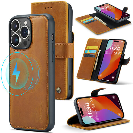 iPhone 15 Pro Max - Sienna Brown - 2 in 1 Lederen MagSafe Case