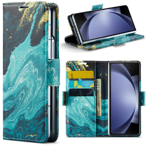 Samsung Z Fold 5 Blue Aquamarine - Marmer Book Case