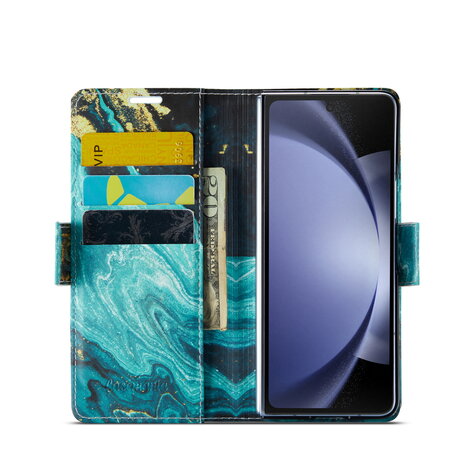 Samsung Z Fold 5 Blue Aquamarine - Marmer Book Case