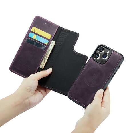 iPhone 15 Pro Max - Deep Purple - 2 in 1 Lederen MagSafe Case