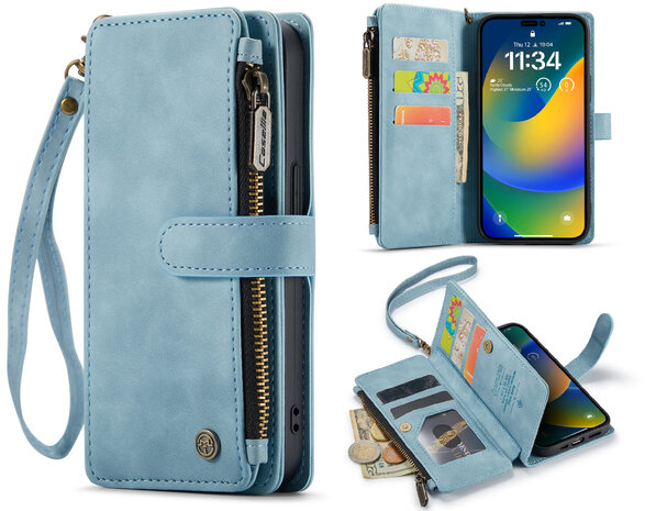 iPhone 14 Pro Max Aqua Blue - Book Case met Rits