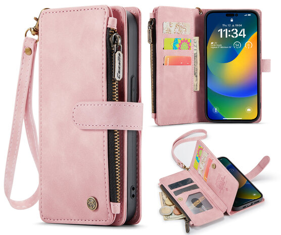 iPhone 14 Pro Max Pale Pink - Book Case met Rits