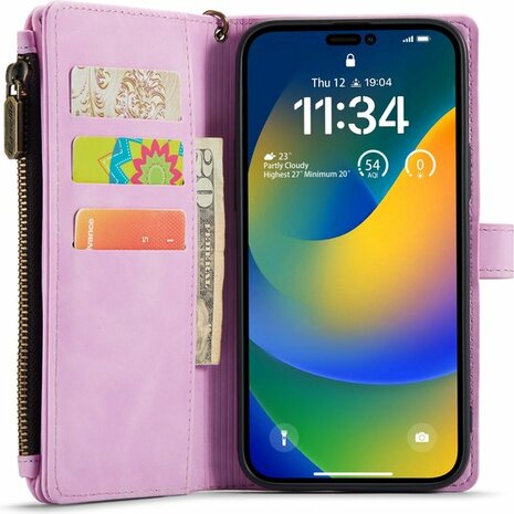 iPhone 14 Pro Max Pastel Lila - Book Case met Rits