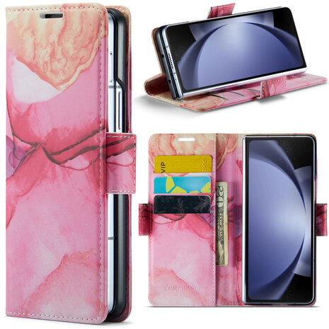 Samsung Z Fold 5 Pink Rhodonite - Marmer Book Case