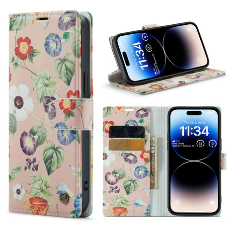 iPhone 14 Pro Max met Bloemen Print - Book Case