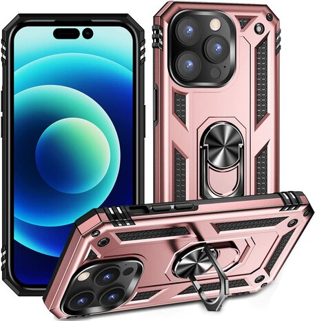 iPhone 15 Pro Rosegoud - Armor met Kickstand Ring