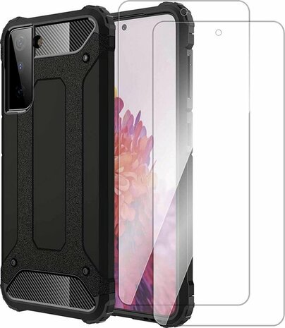 S21 - Armor Back Cover &amp; 2x Glas - Zwart