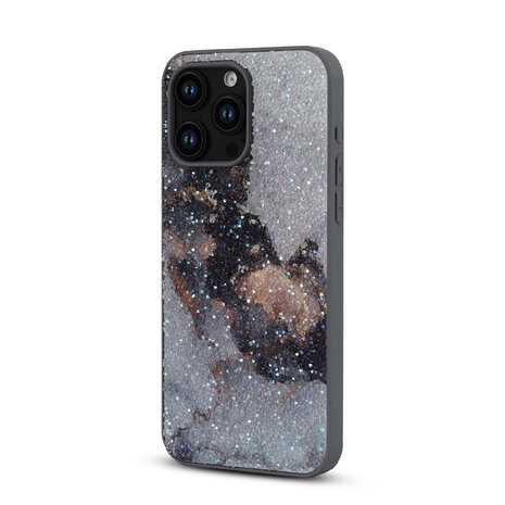 iPhone 15 Pro - Diamant Marmer Glitter - Grijs