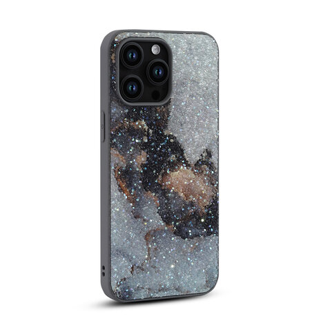 iPhone 15 Pro - Diamant Marmer Glitter - Grijs