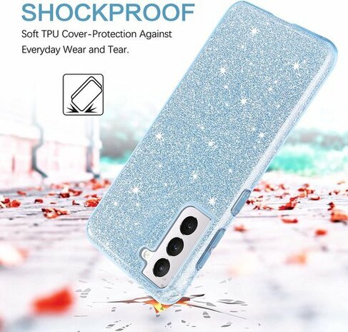 Samsung S22 - Glitter Back Cover - Blauw