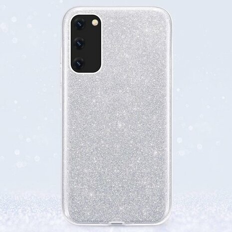 A32 4G - Glitter Back Cover &amp; Glas - Zilver