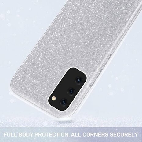 A32 4G - Glitter Back Cover &amp; Glas - Zilver