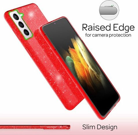 Samsung S22 Plus - Glitter Back Cover - Rood