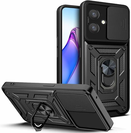 Oppo A40 (m) &amp; A60 5G  - Zwart - Kickstand Cover Camera Bescherming