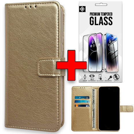 Oppo A40 / A40m / A60 5G - Book Case &amp; Glas - Goud