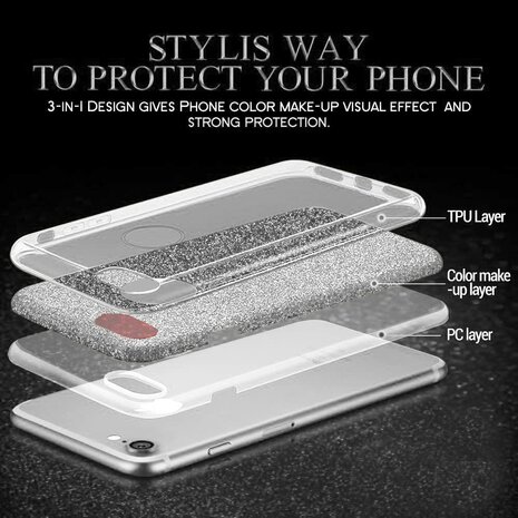 A14 - Glitter Back Cover &amp; 2x Glas - Zilver