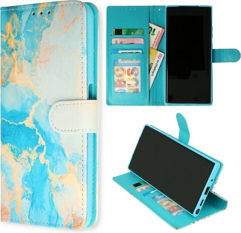 Samsung S23 Ultra met Marmer Aqua Print - Book Case