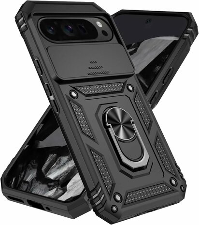 Pixel 9 Pro XL - Zwart - Kickstand Cover met Camera Bescherming