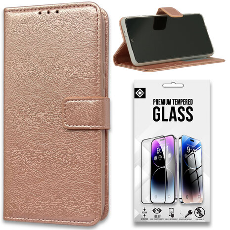 iPhone 15 Pro - Book Case &amp; Glas - Rosegoud