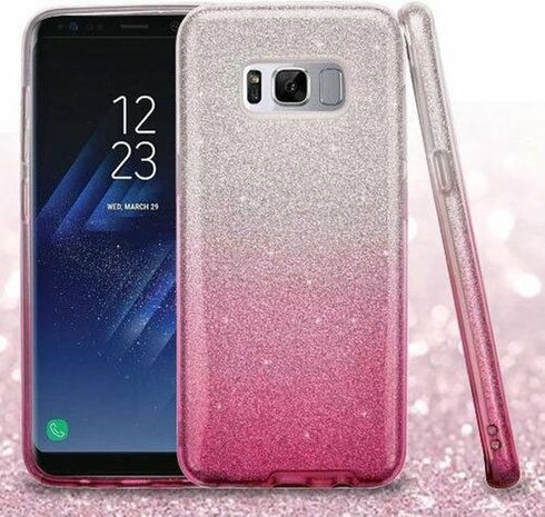 Samsung S8 - Glitter Back Cover - Roze &amp; Zilver